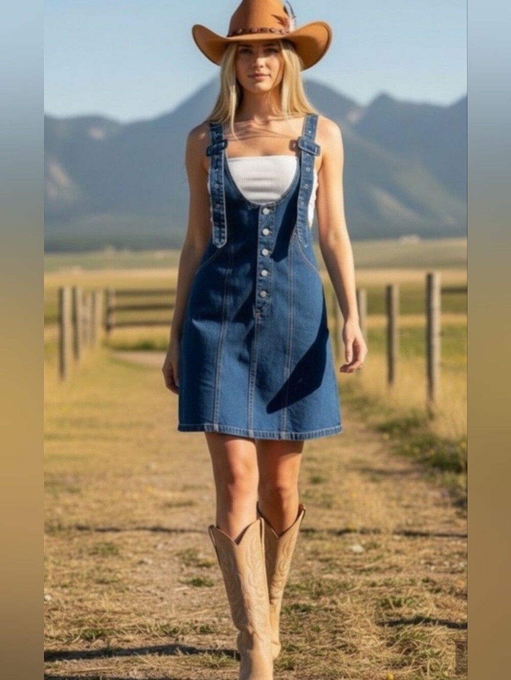 CLOUD TEN- NWT Denim Button-Front Pinafore Dress in Blue. Size Large